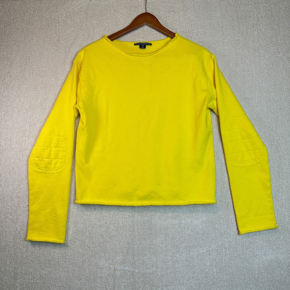 Ralph Lauren Sport Yellow Crew Neck Sweatshirt Elbow Patches Small Bold Trap